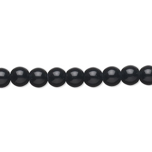 Bead, black obsidian (natural), 5-6mm round, C grade, Mohs hardness 5 to 5-1/2. Sold per 15-inch strand.