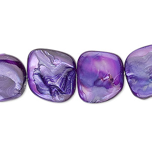Bead, mother-of-pearl shell (dyed), purple, small to medium nugget, Mohs hardness 3-1/2. Sold per 15&quot; to 16&quot; strand.