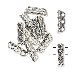 Spacer bar, antiqued &quot;pewter&quot; (zinc-based alloy), 14x4mm 3-strand rectangle, fits up to 4.5mm bead. Sold per pkg of 10.