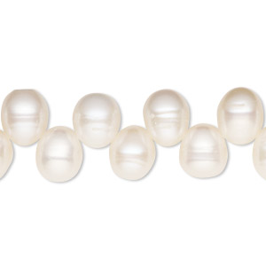 Pearl, cultured freshwater (bleached), white, 10x8mm rice, C grade, Mohs hardness 2-1/2 to 4. Sold per 15-inch strand.