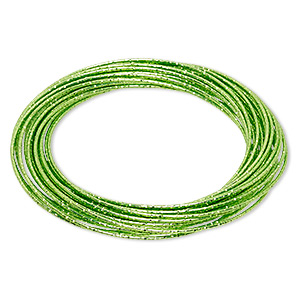Bracelet, bangle, enameled steel, fluorescent green, (26-30) 1mm wide interlocking textured bands, 8 inches. Sold individually.