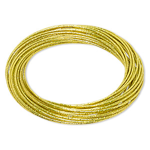 Bracelet, bangle, enameled steel, fluorescent yellow, (26-30) 1mm wide interlocking textured bands, 8 inches. Sold individually.