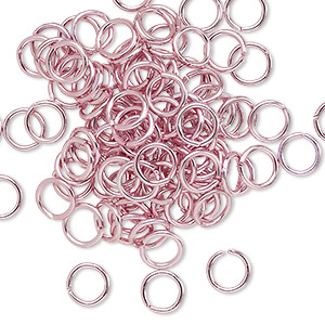 Jump ring, anodized aluminum, pink, 6mm round, 4.2mm inside diameter, 18 gauge. Sold per pkg of 100.