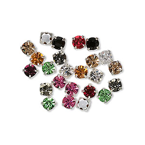 Bead mix, Czech glass and silver-plated brass, mixed colors, 4mm rose mont&#233;es. Sold per pkg of 24.