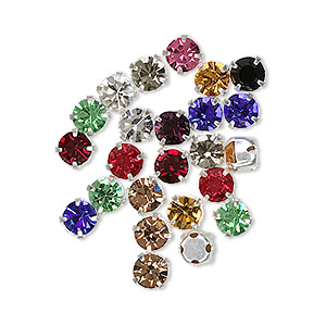 Bead mix, Czech glass and silver-plated brass, mixed colors, 5mm rose mont&#233;es. Sold per pkg of 24.