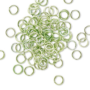 Jump ring, anodized aluminum, green, 5mm round, 3.4mm inside diameter, 20 gauge. Sold per pkg of 100.