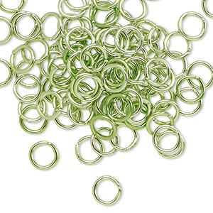 Jump ring, anodized aluminum, green, 6mm round, 4.2mm inside diameter, 18 gauge. Sold per pkg of 100.