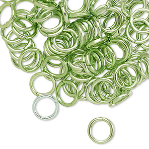 Jump ring, anodized aluminum, green, 8mm round, 5.4mm inside diameter, 16 gauge. Sold per pkg of 100.