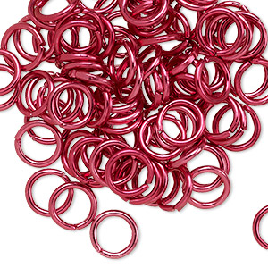 Jump ring, anodized and dyed aluminum, dark pink, 8mm round, 5.4mm inside diameter, 16 gauge. Sold per pkg of 100.