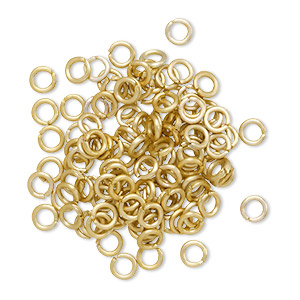 Jump ring, anodized aluminum, gold, 8mm round, 5.4mm inside diameter, 16  gauge. Sold per pkg of 100. - Fire Mountain Gems and Beads