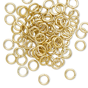 Jump ring, anodized aluminum, gold, 5.5mm matte round, 3.5mm inside  diameter, 18 gauge. Sold per pkg of 100. - Fire Mountain Gems and Beads