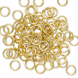 Jump ring, anodized aluminum, gold, 6mm matte round, 4.2mm inside diameter, 18 gauge. Sold per pkg of 100.
