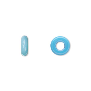 Bead, Czech pressed glass, opaque turquoise blue, 9.5x3mm ring. Sold per pkg of 50.