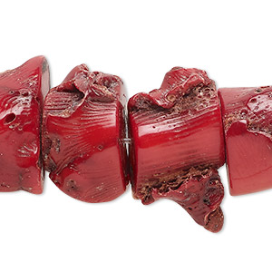 Bead, bamboo coral (dyed), red to dark red, 10-18mm freeform, Mohs hardness 3-1/2 to 4. Sold per 15-inch strand.
