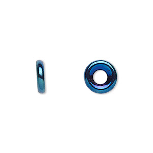 Bead, Czech pressed glass, iris blue, 9.5x3mm ring. Sold per pkg of 50.