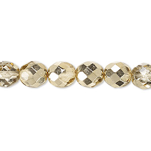 Bead, Czech fire-polished glass, clear with half-coat metallic pale gold, 8mm faceted round. Sold per 15-1/2&quot; to 16&quot; strand.