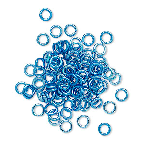 Jump ring, anodized aluminum, light blue, 4mm round, 2.4mm inside ...