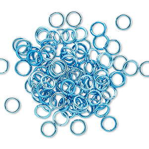 Jump ring, anodized aluminum, light blue, 5mm round, 3.4mm inside diameter, 20 gauge. Sold per pkg of 100.