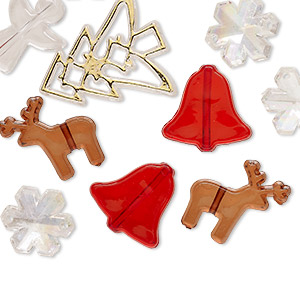 Bead, acrylic, assorted colors, 20mm-35x31mm assorted Christmas shapes. Sold per pkg of 70.