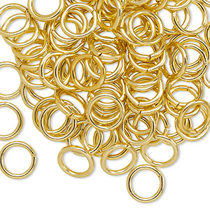 Jump ring, anodized aluminum, gold, 8mm round, 5.4mm inside diameter, 16 gauge. Sold per pkg of 100.