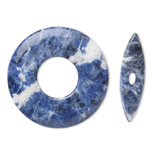 Clasp, toggle, sodalite (natural), 45x6mm round donut with 38x10mm bar, B grade, Mohs hardness 5 to 6. Sold individually.