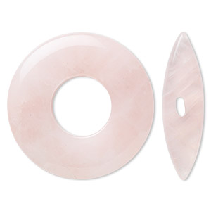 Clasp, toggle, rose quartz (natural), 45x6mm round donut, 38x10mm bar, B grade, Mohs hardness 7. Sold individually.