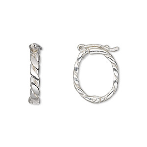 Clasp, JBB Findings, twister style with safety, sterling silver, 18x13.5mm hinged twist oval. Sold individually.