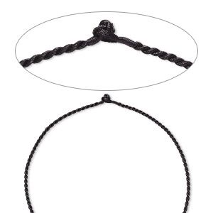 Necklace cord, satin-finished nylon, black, 2.3mm-2.6mm smooth twisted, 16 inches with knot closure. Sold per pkg of 2.