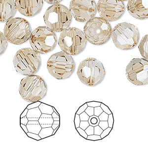 Bead, Crystal Passions&reg;, crystal golden shadow, 8mm faceted round (5000). Sold per pkg of 144 (1 gross).