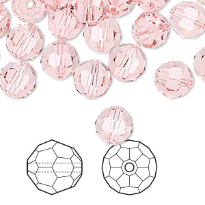 Bead, Crystal Passions&reg;, light rose, 8mm faceted round (5000). Sold per pkg of 144 (1 gross).