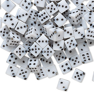 Bead, acrylic, opaque white and black, 5mm diagonally drilled dice. Sold per pkg of 100.