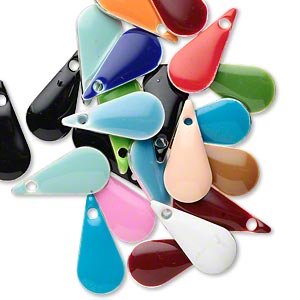 Drop mix, epoxy and silver-plated brass, mixed colors, 15x7mm double-sided teardrop. Sold per pkg of 40.
