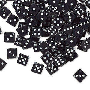 Bead, acrylic, opaque black and white, 5mm diagonally drilled dice. Sold per pkg of 100.