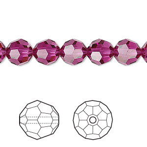 Bead, Crystal Passions&reg;, fuchsia, 8mm faceted round (5000). Sold per pkg of 12.