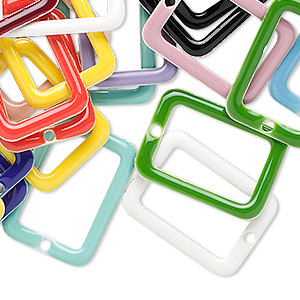 Drop mix, epoxy and silver-plated brass, mixed colors, 20x14mm double-sided open rectangle. Sold per pkg of 40.