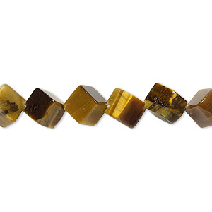 Bead, tigereye (natural), 6x6mm diagonally drilled cube, B grade, Mohs hardness 7. Sold per 15-1/2&quot; to 16&quot; strand.