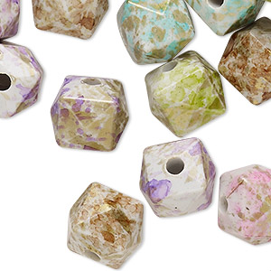 Bead mix, acrylic, mixed colors, 12x12mm faceted cube with speckles. Sold per pkg of 50.