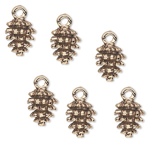 Charm, antique gold-plated pewter (tin-based alloy), 10.5x9mm fir cone. Sold per pkg of 6.