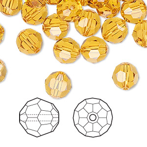 Bead, Crystal Passions&reg;, topaz, 8mm faceted round (5000). Sold per pkg of 144 (1 gross).