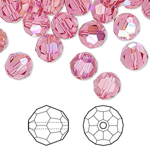 Bead, Crystal Passions&reg;, rose AB, 8mm faceted round (5000). Sold per pkg of 144 (1 gross).