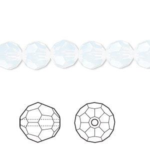 Bead, Crystal Passions&reg;, white opal, 8mm faceted round (5000). Sold per pkg of 12.
