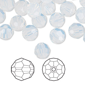 Bead, Crystal Passions&reg;, white opal, 8mm faceted round (5000). Sold per pkg of 144 (1 gross).