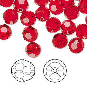 Bead, Crystal Passions&reg;, light Siam, 8mm faceted round (5000). Sold per pkg of 144 (1 gross).