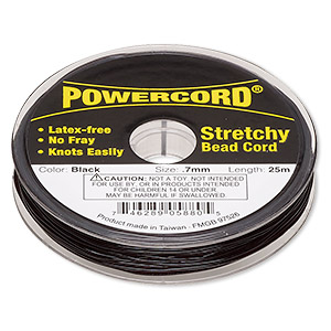 Cord, Powercord&reg;, elastic, black, 0.7mm, 7-pound test. Sold per 25-meter spool.