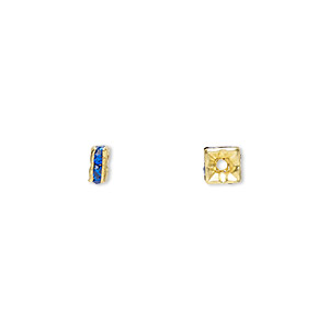 Bead, glass rhinestone and gold-finished brass, sapphire blue, 4x2mm squaredelle. Sold per pkg of 10.