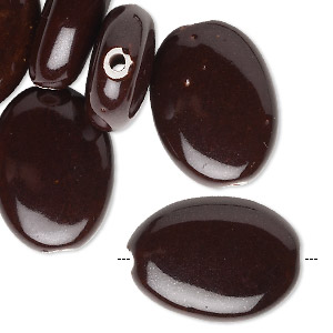 Bead, ceramic, dark brown, 30x22mm-31x23mm flat oval. Sold per pkg of 6.