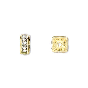 Bead, glass rhinestone and gold-finished brass, clear, 8x4mm squaredelle. Sold per pkg of 10.