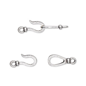 Clasp, hook-and-eye, sterling silver, 19x6mm. Sold individually.