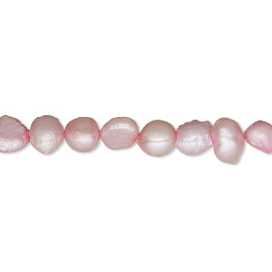 Pearl, cultured freshwater (dyed), old rose, 6-7mm flat-sided potato, D grade, Mohs hardness 2-1/2 to 4. Sold per 16-inch strand.