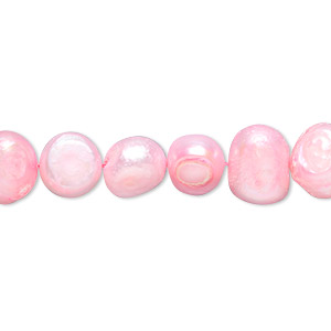 Pearl, cultured freshwater (dyed), old rose, 7-8mm flat-sided potato, D grade, Mohs hardness 2-1/2 to 4. Sold per 15-inch strand.